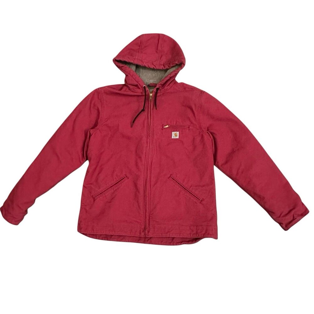 Carhartt Women’s Jacket WJ141 624 Tulip Pink Canvas / Sherpa Lined Hoodie Med